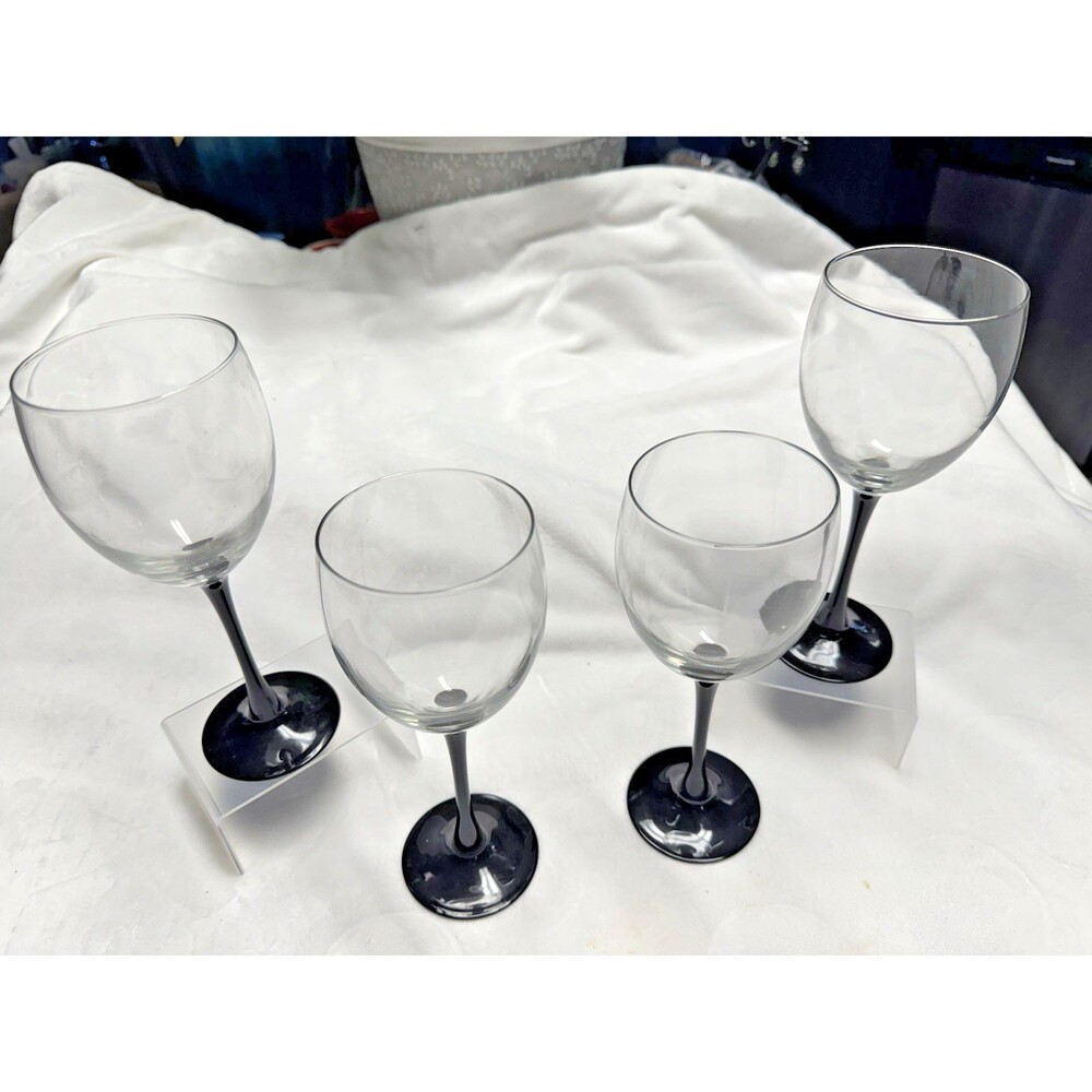 4 Vintage Luminarc Crystal Wine Glass Elegant Black Stem France